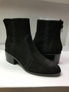 Chelsea & Violet Black Suede Ankle Booties with Stitch Detail